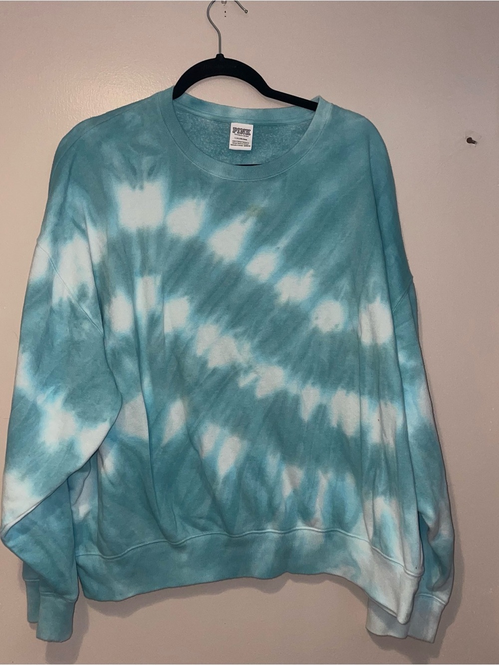 PINK Victoria's Secret Tie-Dye Crewneck Sweatshirt in Teal and White